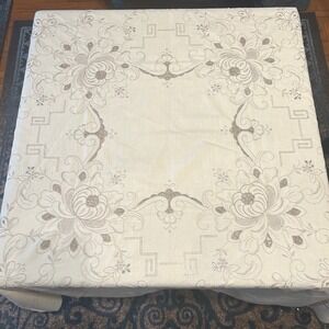 Vintage Round Embroidered Cutwork Tablecloth 69" and Napkins 9pc Set Heirloom